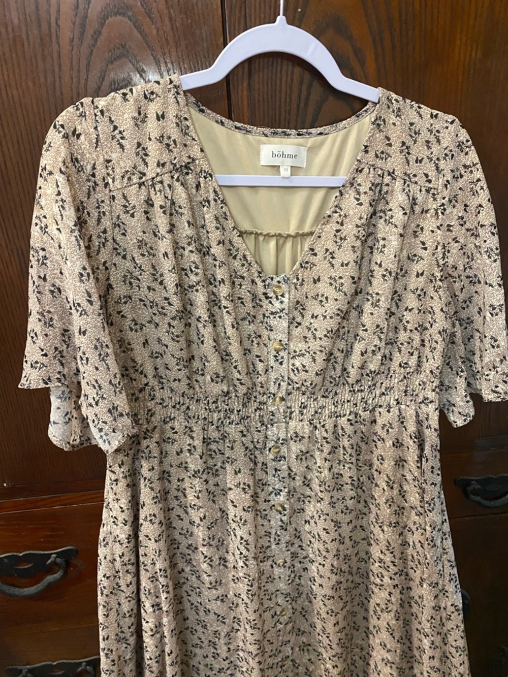 bohme Cream Floral Maxi Dress with Black Botanical Print - Picture 3 of 4